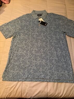 Ashworth Paisley Polo Shirt - Men’s Light Blue Polo size L new